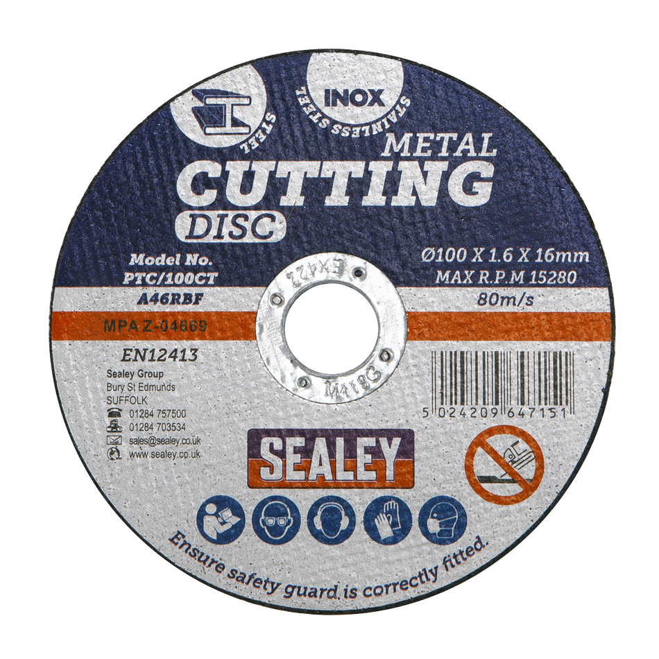 Sealey PTC/100CT 100 x 1.6mm Cutting Disc 16mm Bore