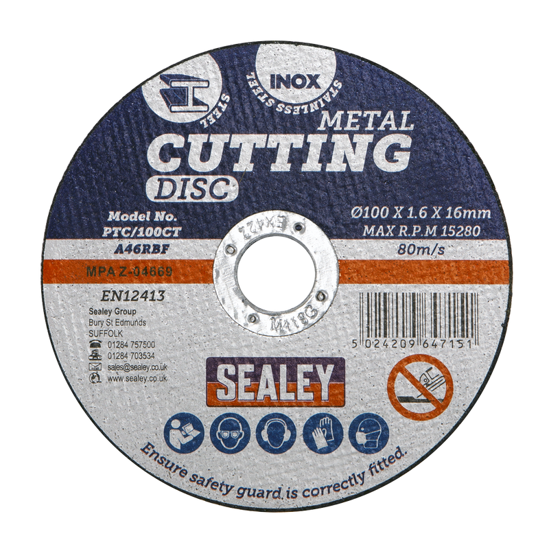 Sealey PTC/100CT 100 x 1.6mm Cutting Disc 16mm Bore