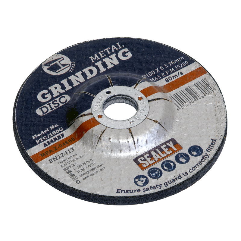 Sealey PTC/100G 100 x 6mm Grinding Disc 16mm Bore