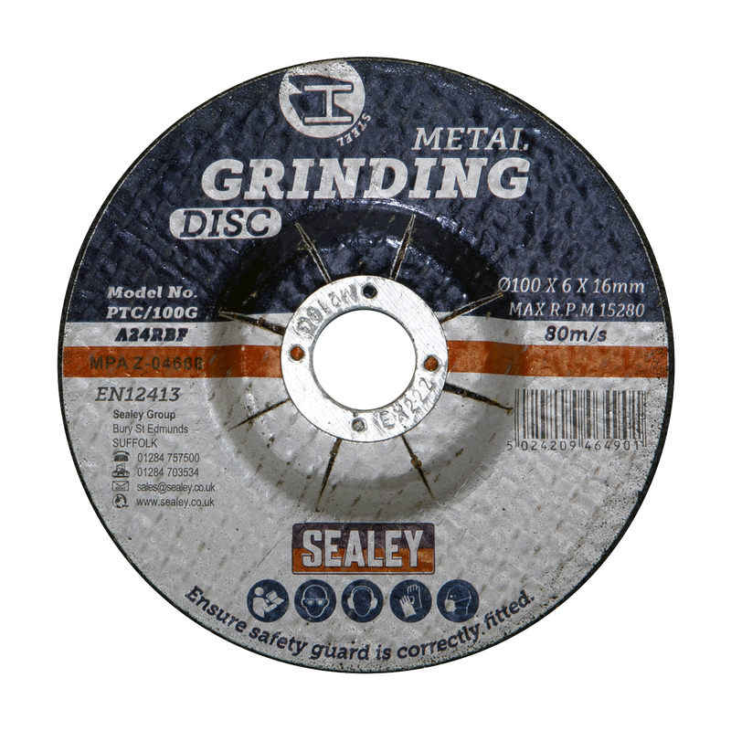 Sealey PTC/100G 100 x 6mm Grinding Disc 16mm Bore