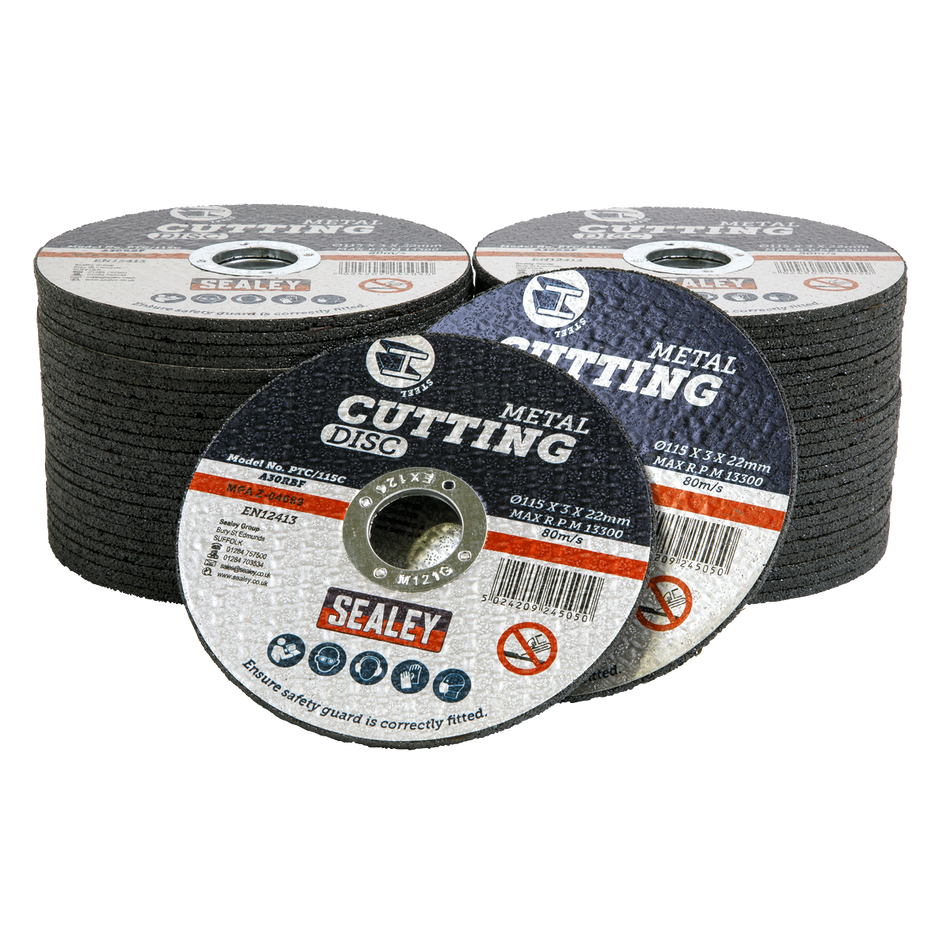 Sealey PTC/115C50 115 x 3mm Cutting Disc 22mm Bore Pack of 50