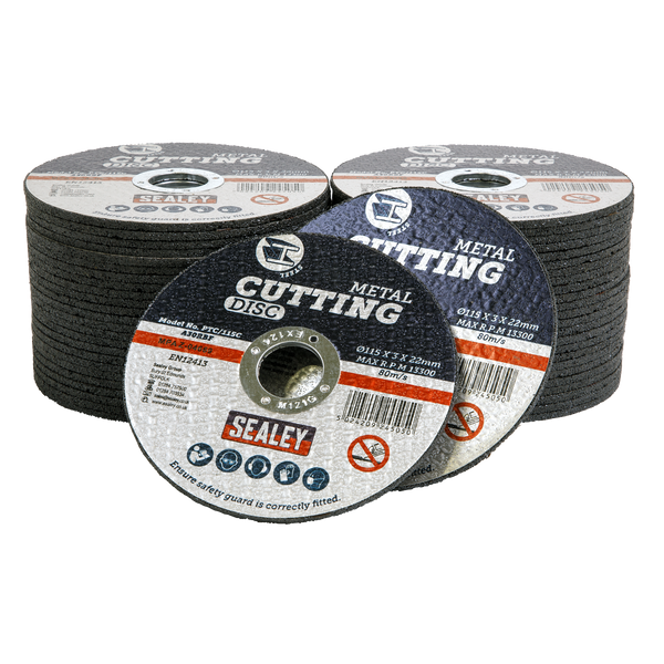 Sealey PTC/115C50 115 x 3mm Cutting Disc 22mm Bore Pack of 50
