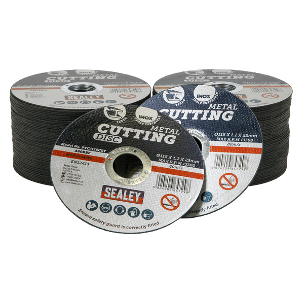 Sealey PTC/115CET100 115 x 1.2mm Cutting Disc 22mm Bore Pack of 100
