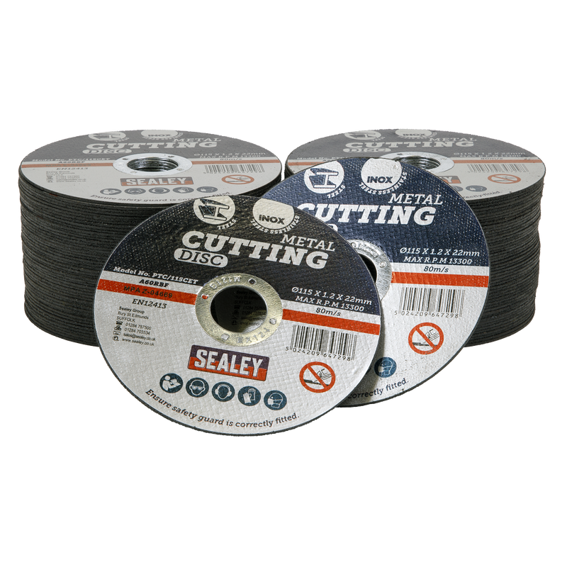Sealey PTC/115CET100 115 x 1.2mm Cutting Disc 22mm Bore Pack of 100