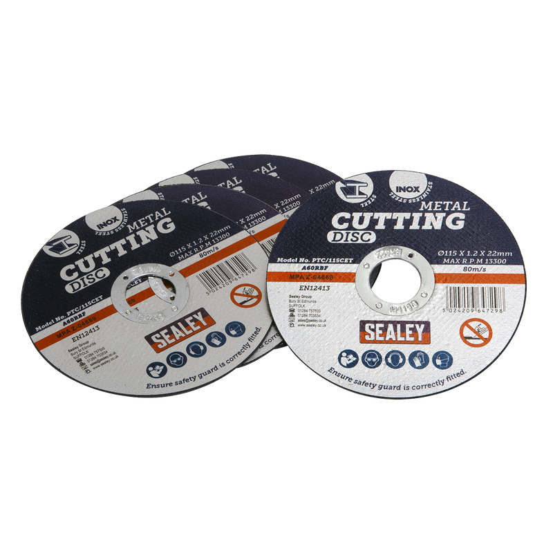 Sealey PTC/115CET5 115 x 1.2mm Cutting Disc 22mm Bore - Pack of 5
