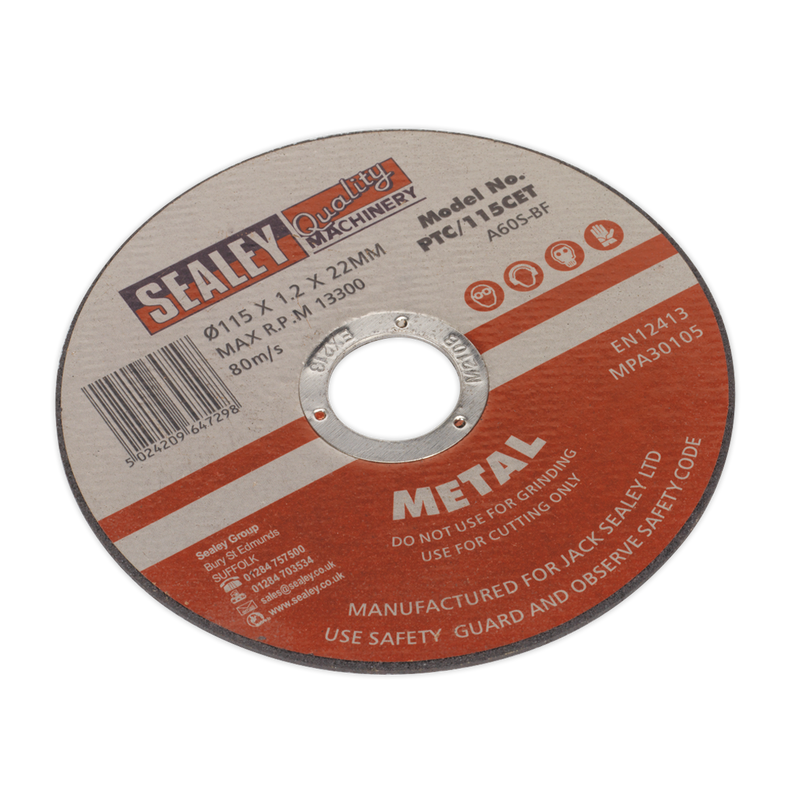 Sealey PTC11510CET 115 x 1.2mm Cutting Disc 22mm Bore - Pack of 10