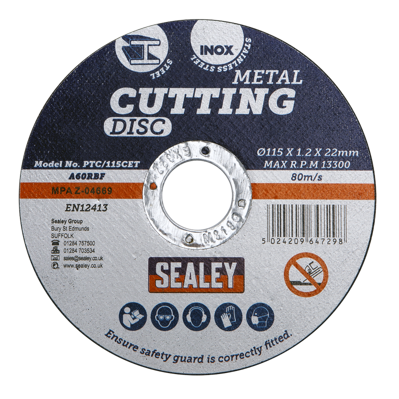 Sealey PTC/115CET 115 x 1.2mm Cutting Disc 22mm Bore