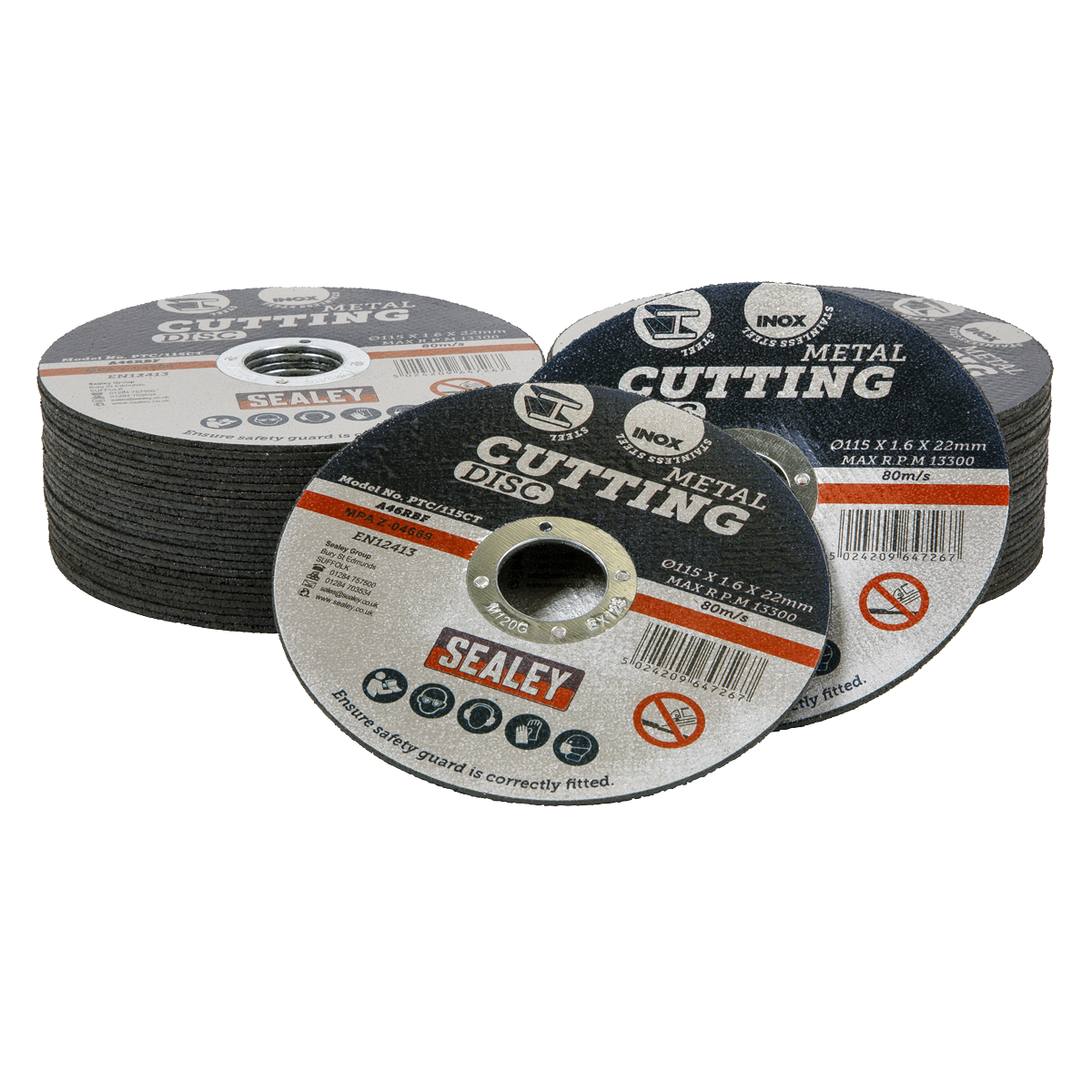 Sealey PTC/115CT50 115 x 1.6mm Cutting Disc 22mm Bore Pack of 50