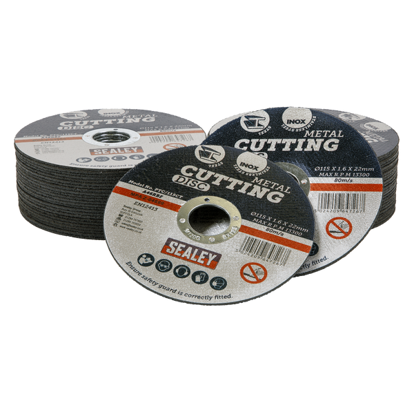 Sealey PTC/115CT50 115 x 1.6mm Cutting Disc 22mm Bore Pack of 50