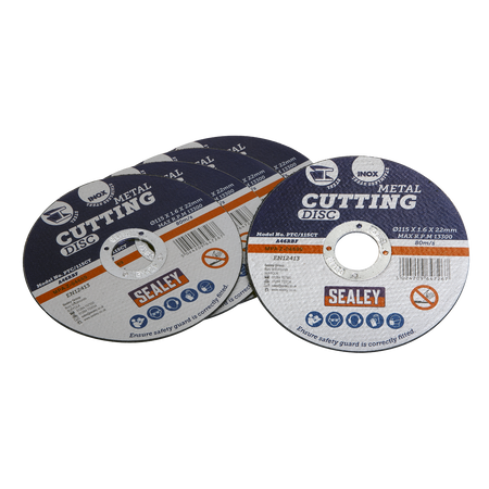 Sealey PTC/115CT5 115 x 1.6mm Cutting Disc 22mm Bore - Pack of 5