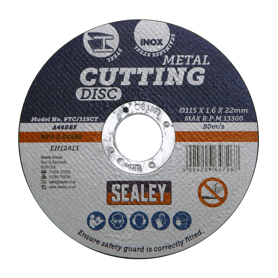 Sealey PTC/115CT 115 x 1.6mm Cutting Disc 22mm Bore