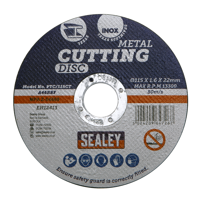 Sealey PTC/115CT 115 x 1.6mm Cutting Disc 22mm Bore