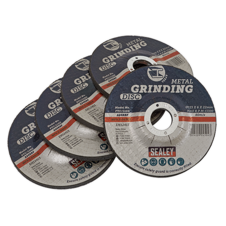 Sealey PTC/115G5 115 x 6mm Grinding Disc 22mm Bore - Pack of 5