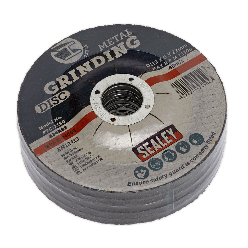 Sealey PTC/115G5 115 x 6mm Grinding Disc 22mm Bore - Pack of 5