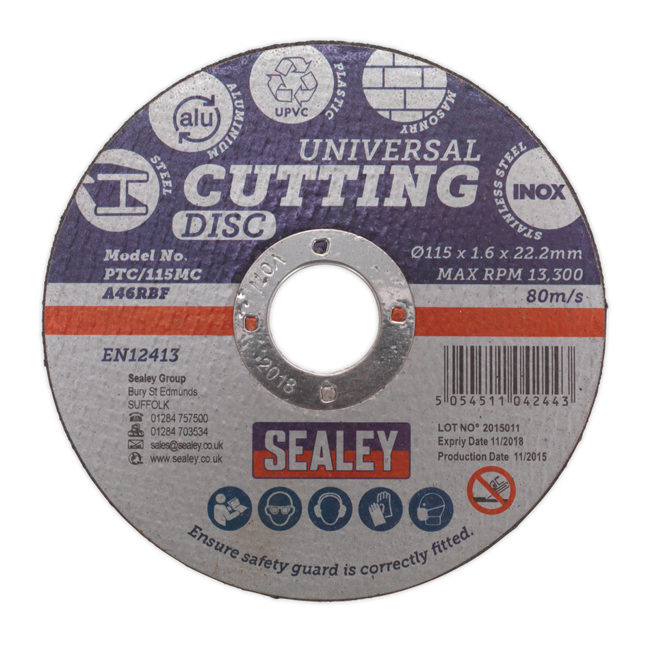 Sealey PTC/115MC 115 x 1.6mm Universal Cutting Disc 22.2mm Bore
