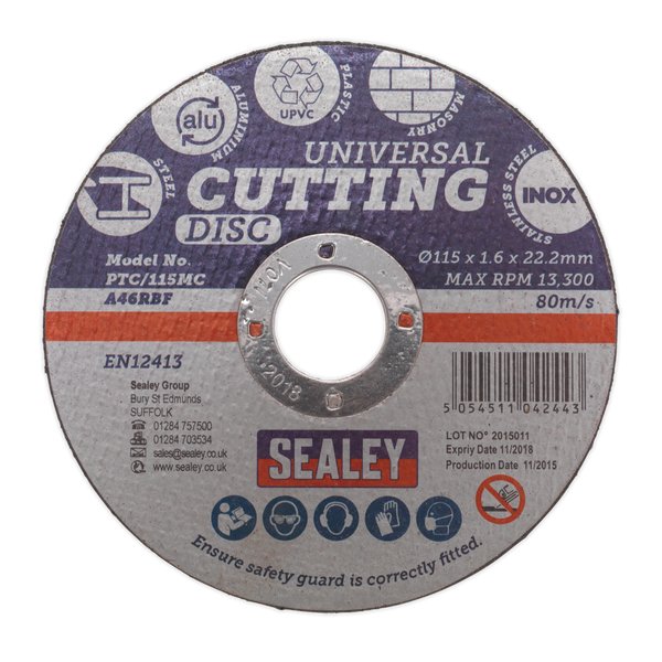 Sealey PTC/115MC 115 x 1.6mm Universal Cutting Disc 22.2mm Bore
