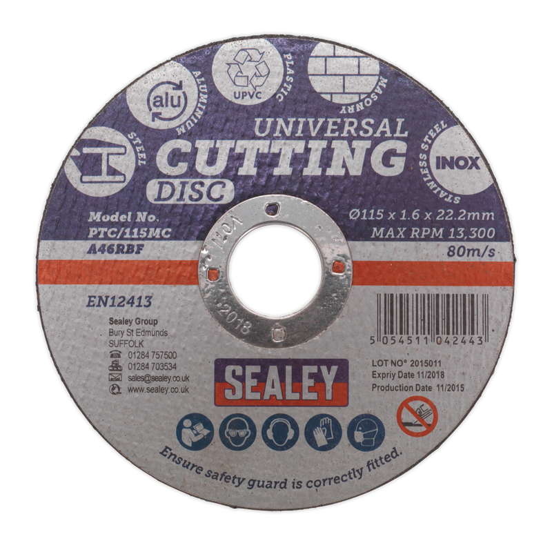Sealey PTC/115MC 115 x 1.6mm Universal Cutting Disc 22.2mm Bore