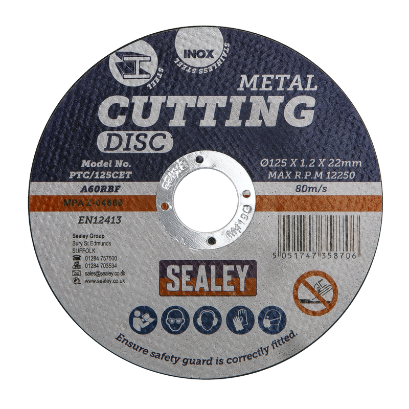 Sealey PTC/125CET 125 x 1.2mm Cutting Disc 22mm Bore