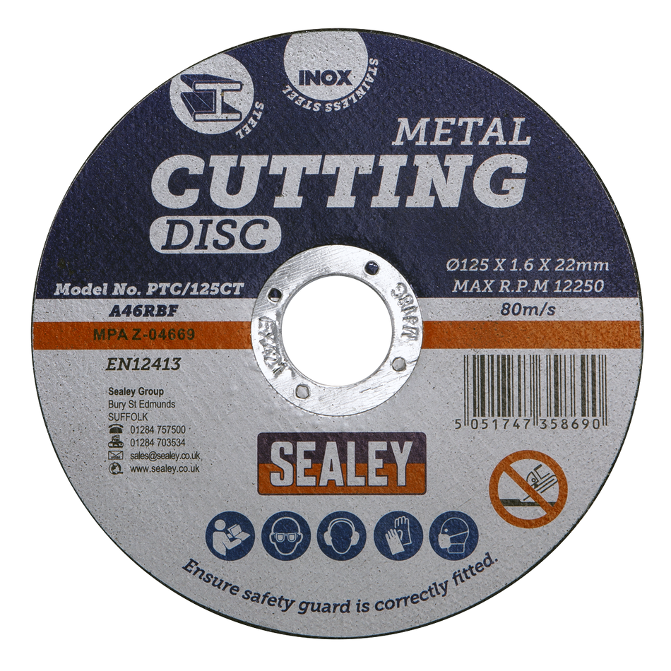 Sealey PTC/125CT 125 x 1.6mm Cutting Disc 22mm Bore