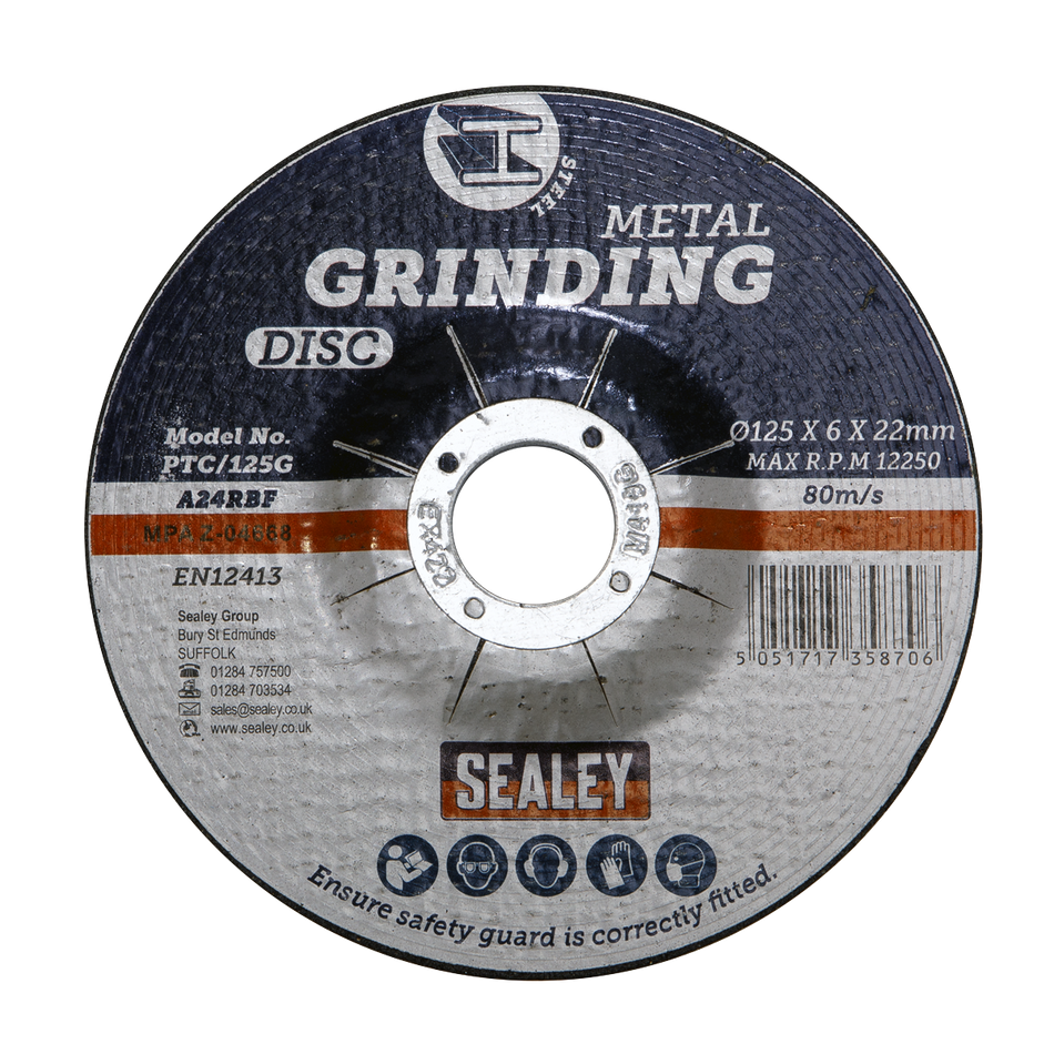 Sealey PTC/125G 125 x 6mm Grinding Disc 22mm Bore