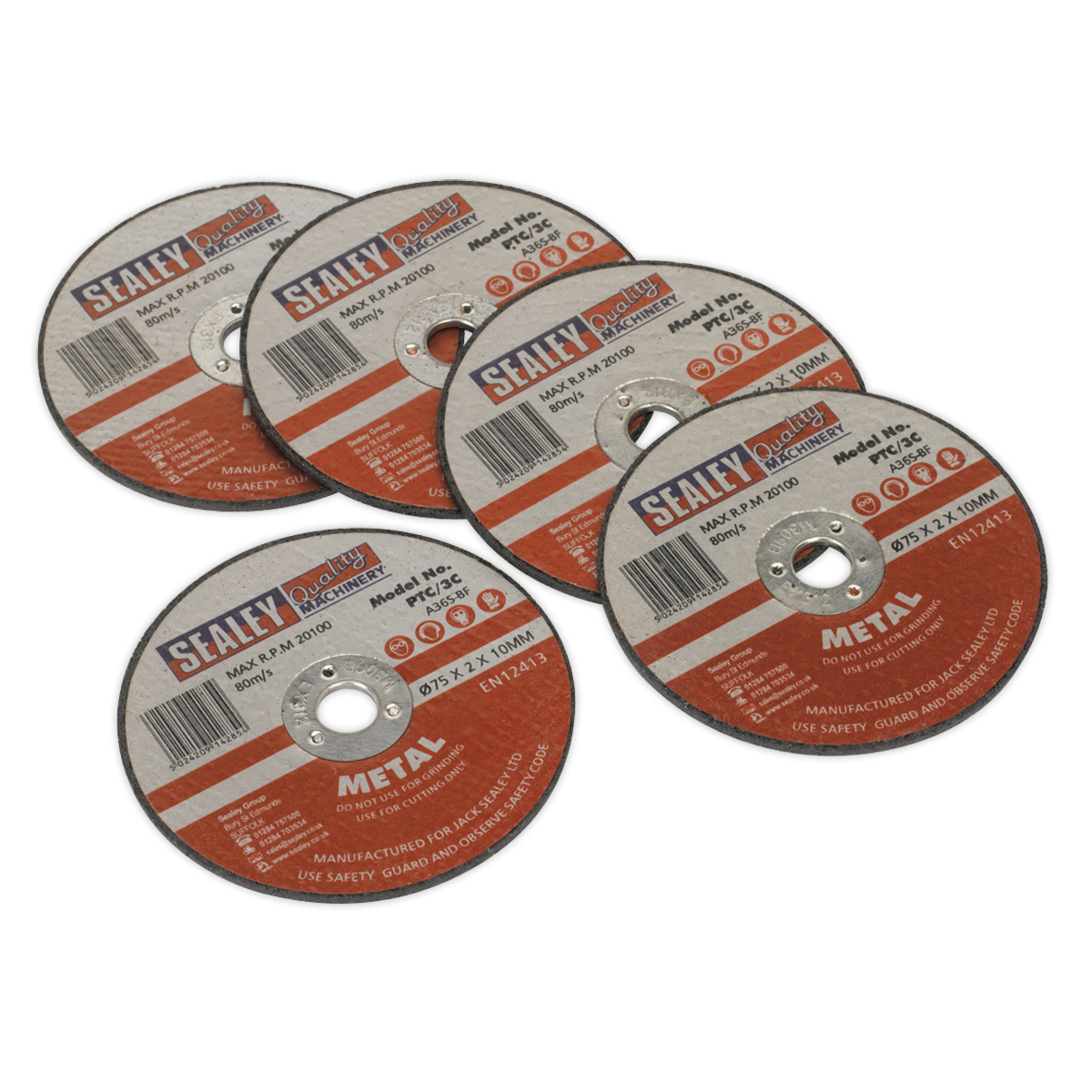 Sealey PTC/3C5 75 x 2mm Cutting Disc 10mm Bore - Pack of 5