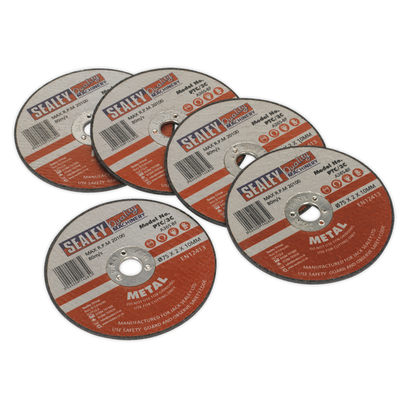 Sealey PTC/3C5 75 x 2mm Cutting Disc 10mm Bore - Pack of 5
