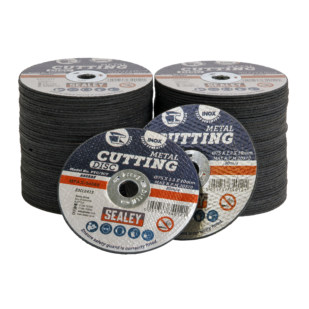 Sealey PTC/3CT100 75 x 1.2mm Cutting Disc 10mm Bore Pack of 100