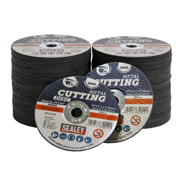 Sealey PTC/3CT100 75 x 1.2mm Cutting Disc 10mm Bore Pack of 100