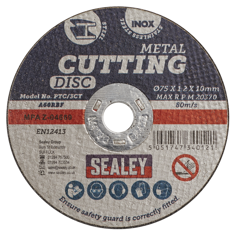 Sealey PTC/3CT 75 x 1.2mm Cutting Disc 10mm Bore