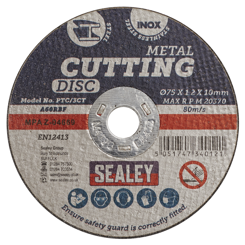 Sealey PTC/3CT 75 x 1.2mm Cutting Disc 10mm Bore