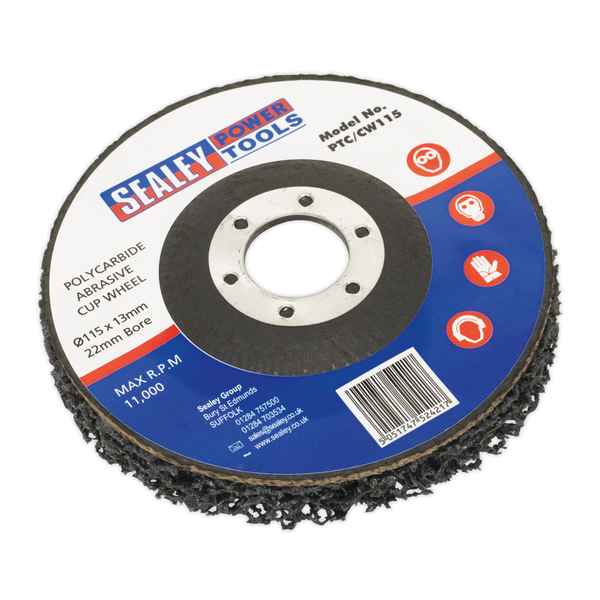 Sealey PTC/CW115 115 x 13mm Polycarbide Abrasive Cup Wheel 22mm Bore