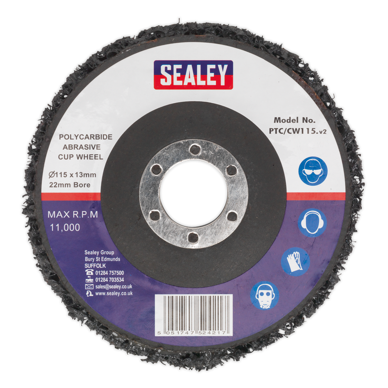 Sealey PTC/CW115 115 x 13mm Polycarbide Abrasive Cup Wheel 22mm Bore