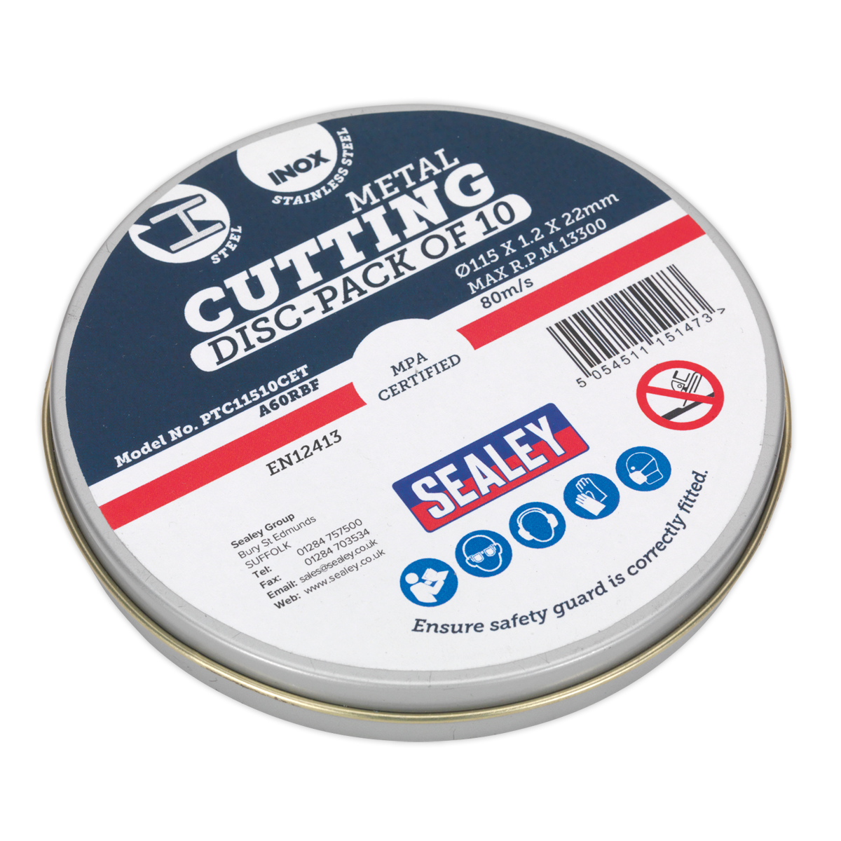 Sealey PTC11510CET 115 x 1.2mm Cutting Disc 22mm Bore - Pack of 10