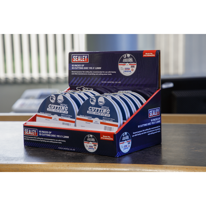 Sealey PTC11510CETD 115 x 1.2mm Metal Cutting Discs - Display Box 10 Packs of 10