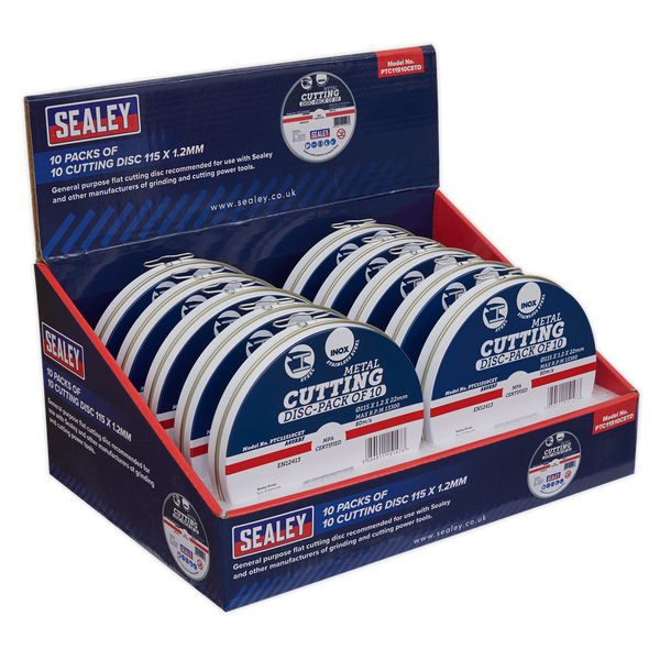 Sealey PTC11510CETD 115 x 1.2mm Metal Cutting Discs - Display Box 10 Packs of 10