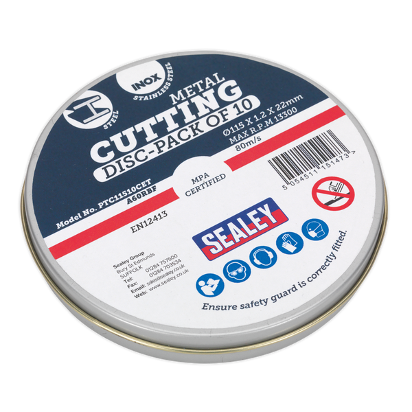 Sealey PTC11510CET 115 x 1.2mm Cutting Disc 22mm Bore - Pack of 10