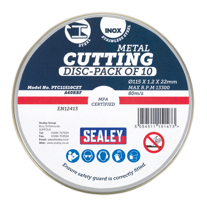 Sealey PTC11510CET 115 x 1.2mm Cutting Disc 22mm Bore - Pack of 10
