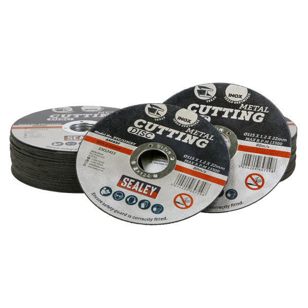Sealey PTC115CET50 115 x 1.2mm Cutting Disc 22mm Bore - Pack of 50