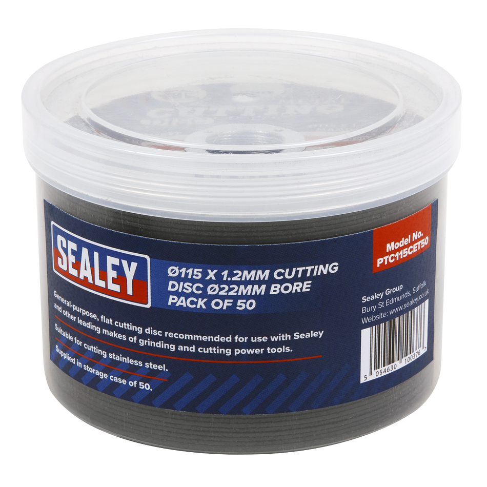 Sealey PTC115CET50 115 x 1.2mm Cutting Disc 22mm Bore - Pack of 50