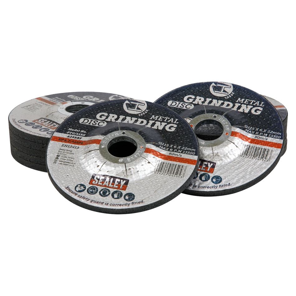 Sealey PTC115G12 115 x 6mm Grinding Disc 22mm Bore - Pack of 12