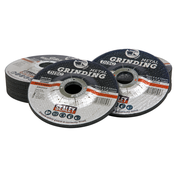 Sealey PTC115G12 115 x 6mm Grinding Disc 22mm Bore - Pack of 12