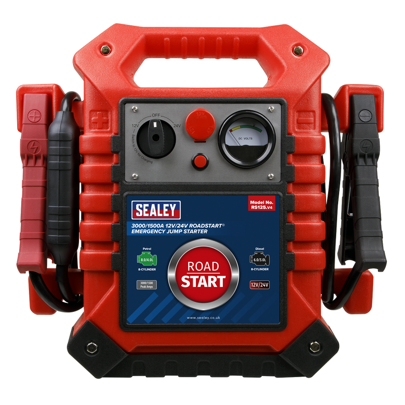 Sealey RS125 3000/1500A 12V/24V RoadStart Emergency Jump Starter
