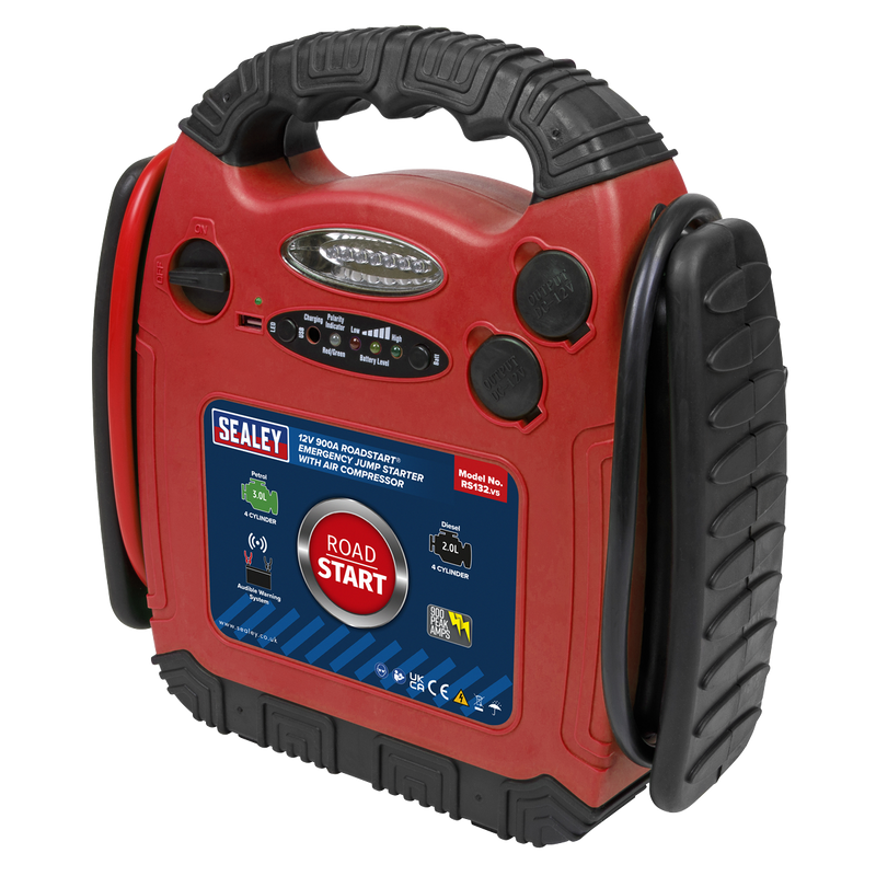 Sealey RS132 12V 900A RoadStart Emergency Jump Starter with Air Compressor