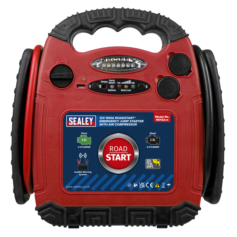 Sealey RS132 12V 900A RoadStart Emergency Jump Starter with Air Compressor