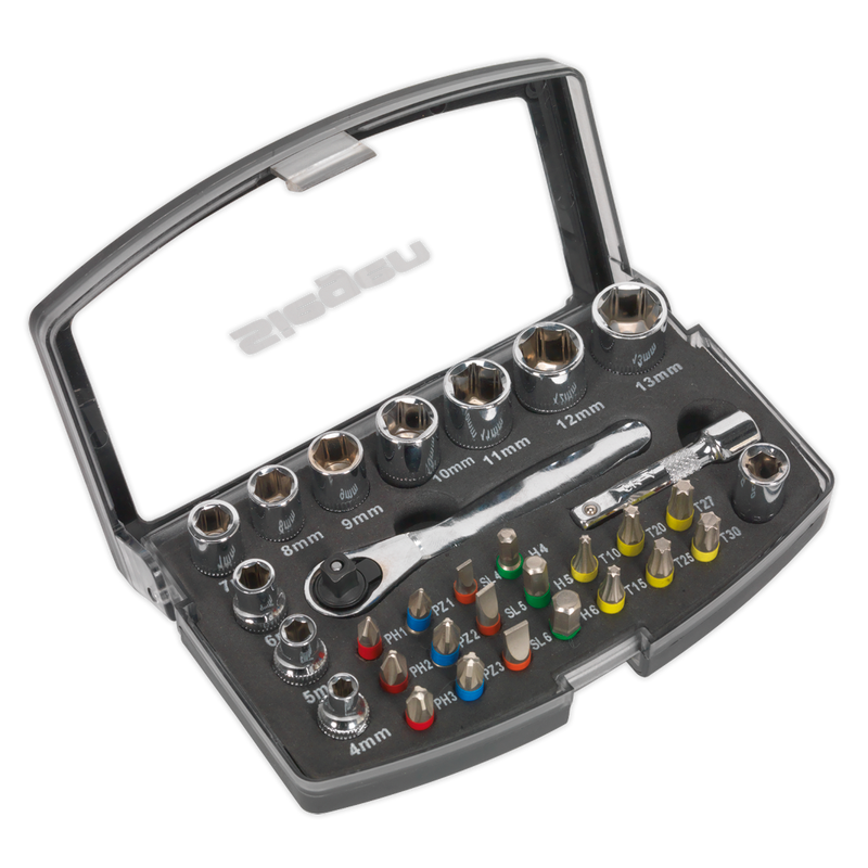 Sealey S01036 31pc 1/4"Sq Drive Socket & Colour-Coded Bit Set