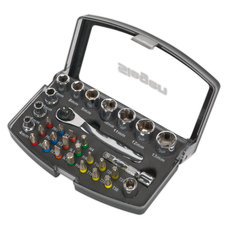 Sealey S01036 31pc 1/4"Sq Drive Socket & Colour-Coded Bit Set