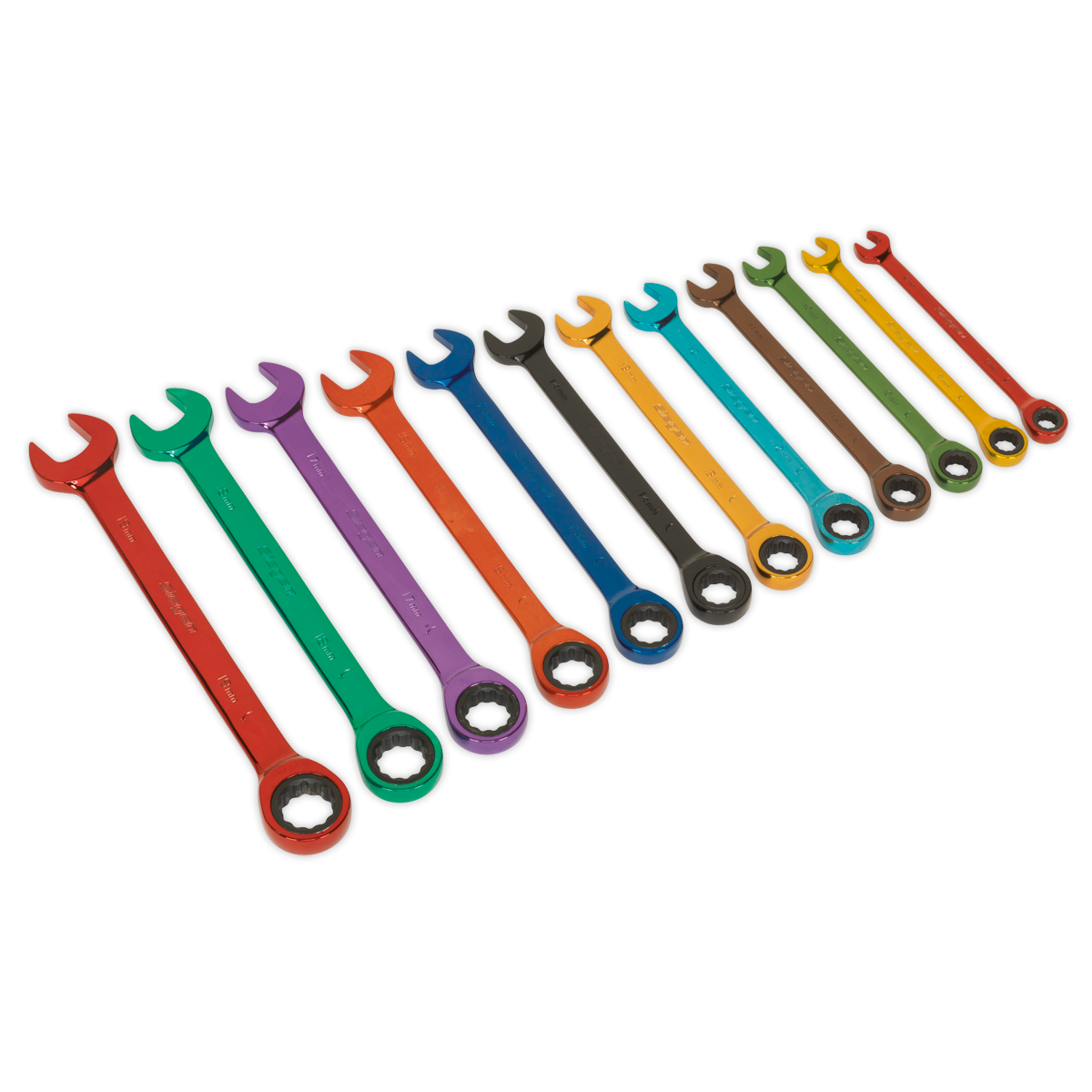 Sealey S01075 12pc Multi-Coloured Combination Ratchet Spanner Set