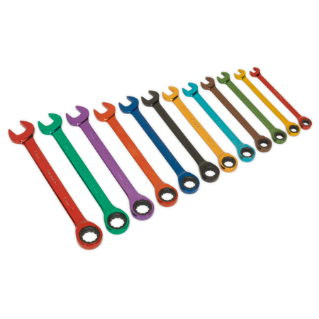 Sealey S01075 12pc Multi-Coloured Combination Ratchet Spanner Set