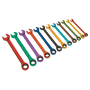 Sealey S01075 12pc Multi-Coloured Combination Ratchet Spanner Set