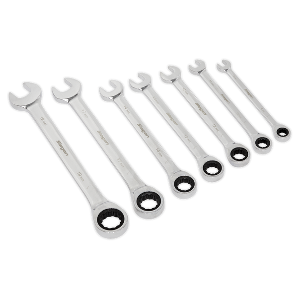 Sealey S01142 7pc Combination Ratchet Spanner Set